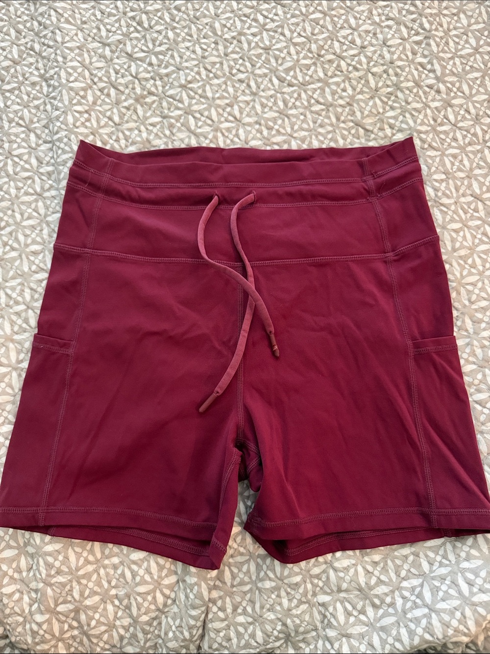 ZYIA Berry-Rose High-Rise Bike Shorts with Drawstring and Pockets!